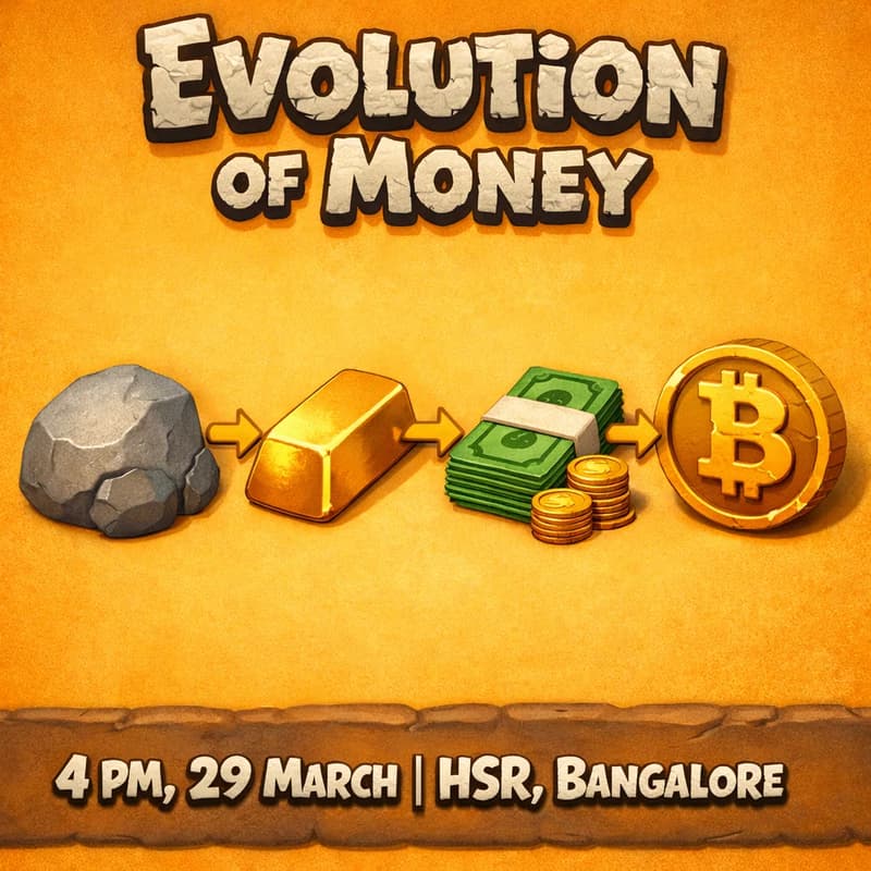 Cover Image for Evolution of Money and Bitcoin 101 | Bangalore, March 29  (Bitcoincierge x Getbit)