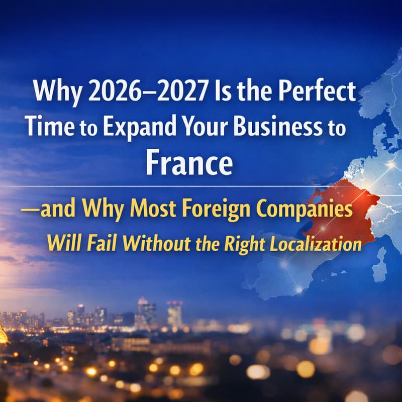 Cover Image for Why 2026–2027 Is the Perfect Time to Expand Your Business to France—and Why Most Foreign Companies Will Fail Without the Right Localization