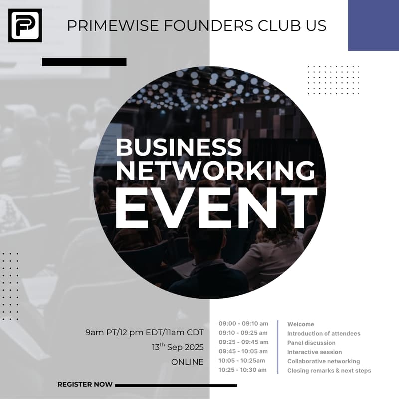 Cover Image for Primewise Founders Club Networking Event- USA