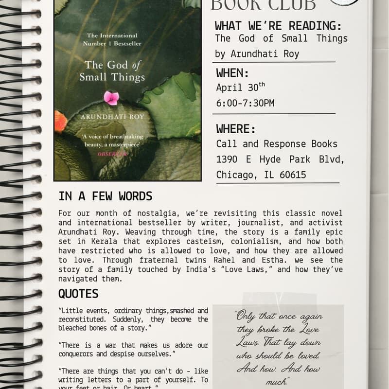 Cover Image for Book Club: The God of Small Things by Arundhati Roy