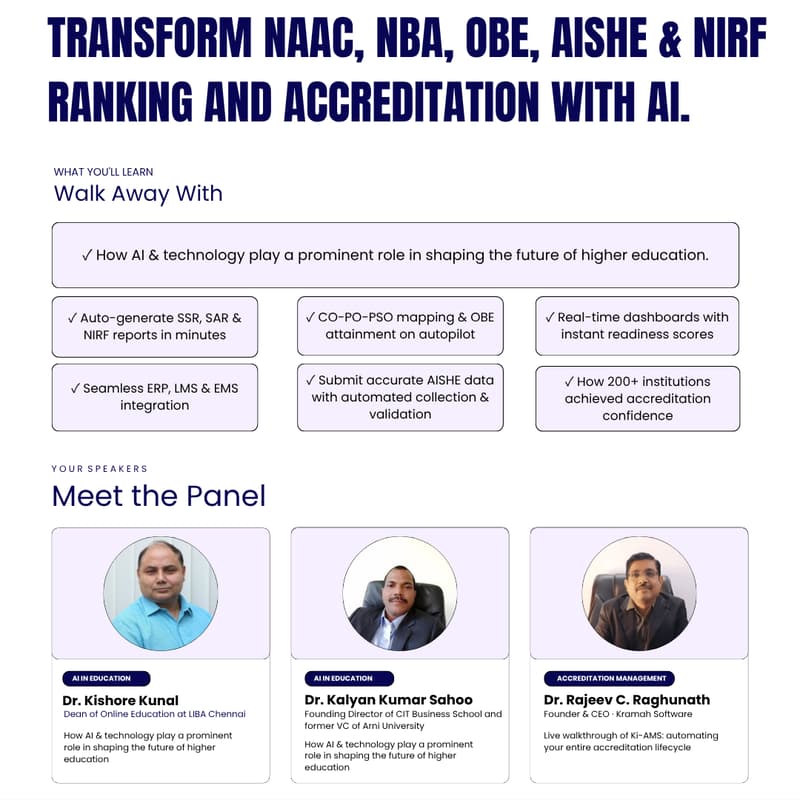 Cover Image for Transform NAAC, NBA, OBE, AISHE & NIRF Ranking and Accreditation with AI