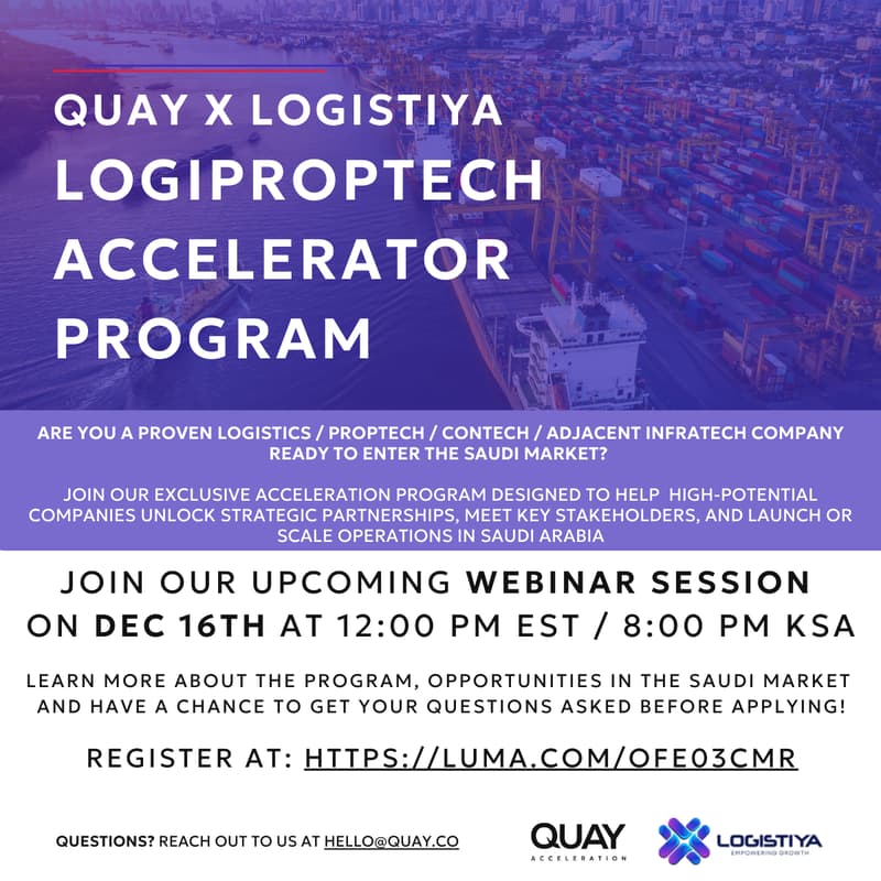 Cover Image for [CANCELLED] WEBINAR: QUAY x LOGISTIYA LogiPropTech Accelerator Program