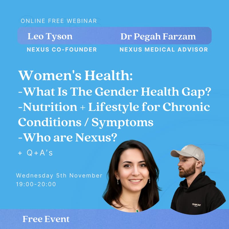 Cover Image for Webinar: What is the gender health gap? An overview of nutrition and lifestyle for women’s health. Who are Nexus?