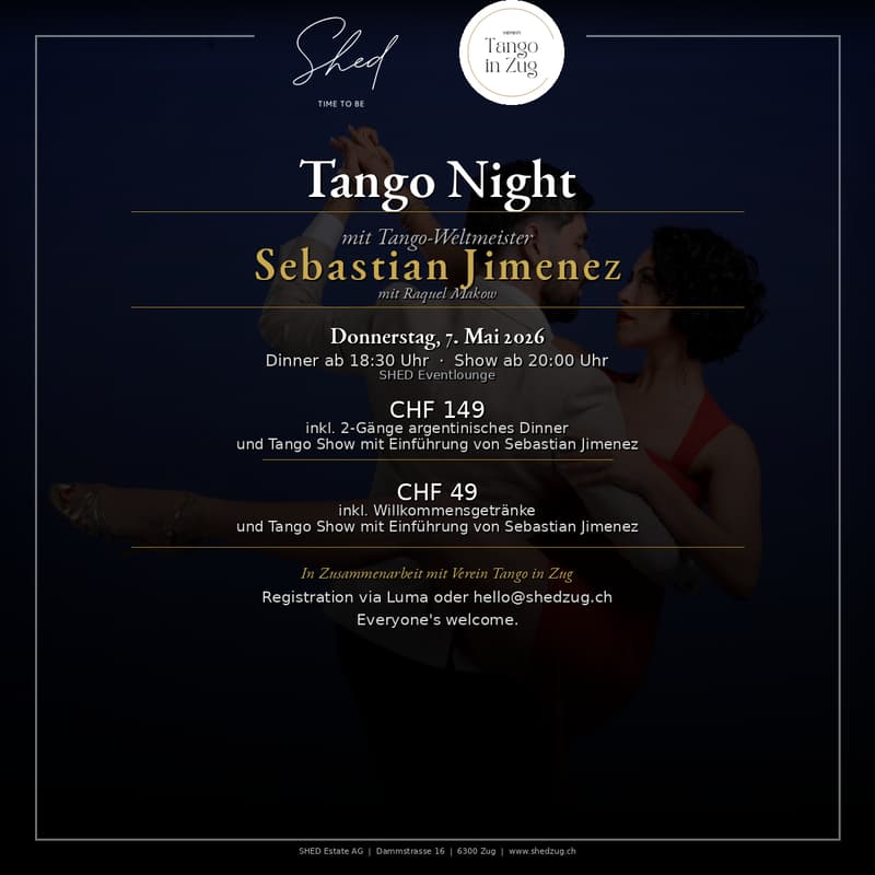 Cover Image for SHED TANGO NIGHT - mit Tango-Weltmeister Sebastian Jimenez