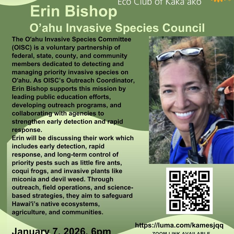 Cover Image for ECO Rotary Speaker: Erin Bishop with Oahu Invasive Species Committee
