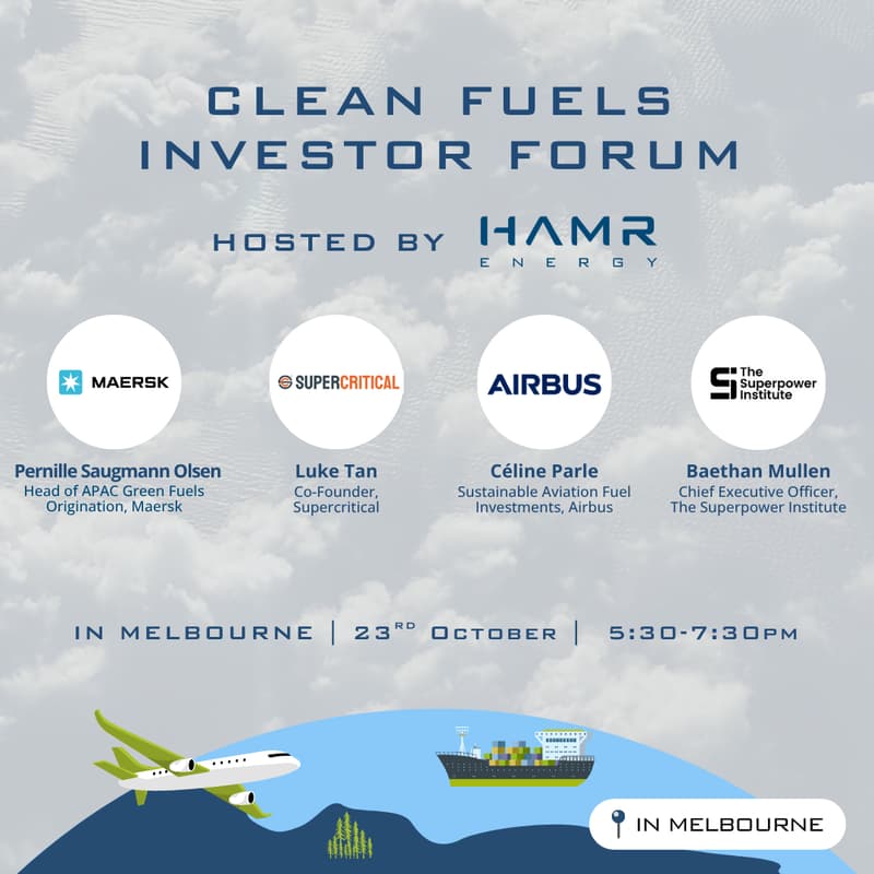Cover Image for Clean Fuels Investor Forum in Melbourne | Hosted by HAMR Energy
