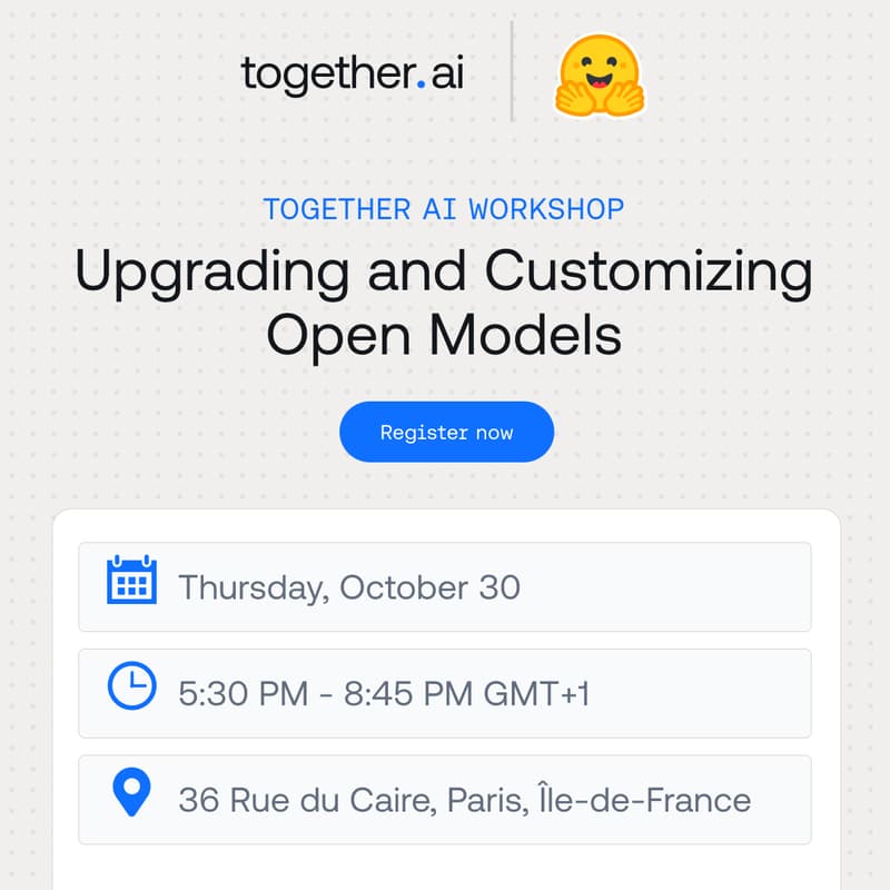 Cover Image for Together AI Workshop: Upgrading and Customising Open Models