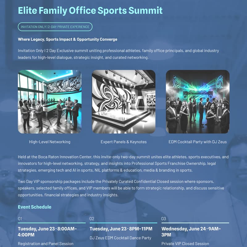 Cover Image for Elite Family Office Sports Summit - 2 day Invite Only June 23rd & 24th 2026