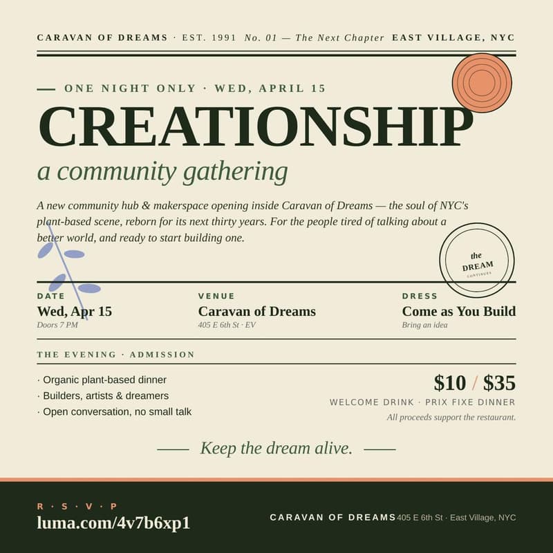 Cover Image for The Creationship Launch Party @ Caravan of Dreams