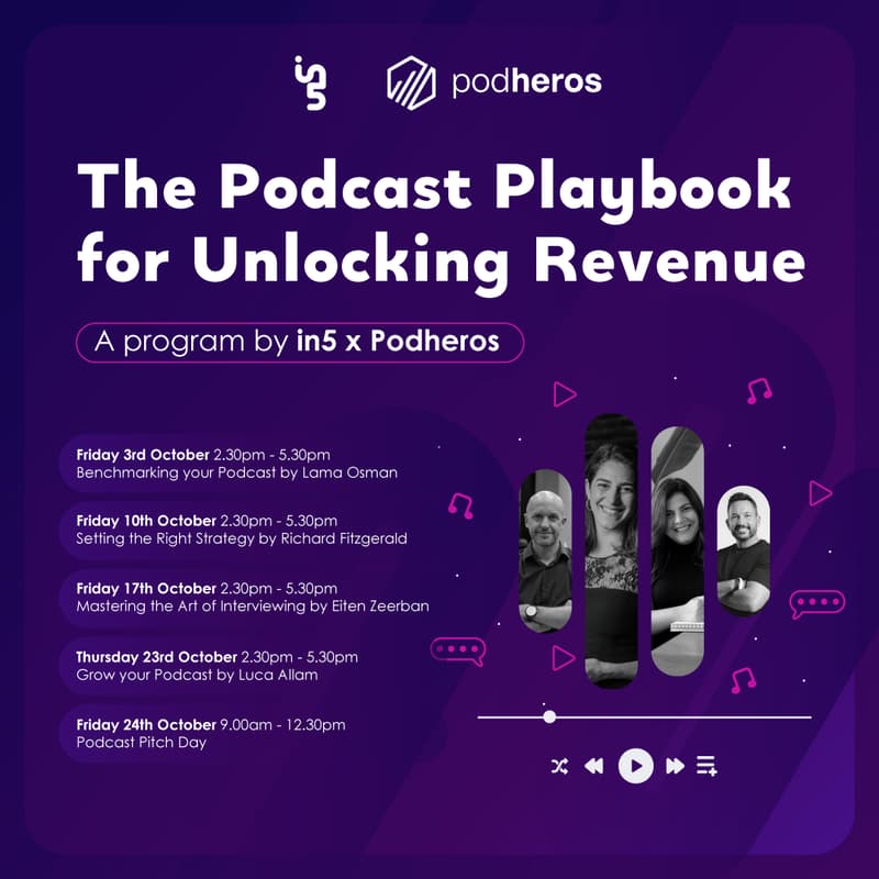 Cover Image for The Podcast Playbook for Unlocking Revenue - A multi-day Program by in5 & Podheros