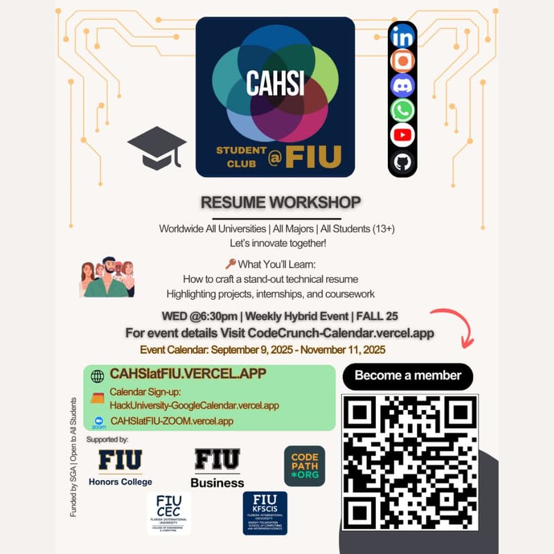 Cover Image for π’ Resume Workshop | Hosted by CAHSI at FIU