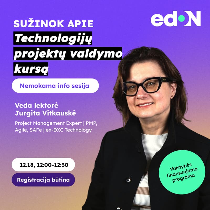 Cover Image for Sužinok apie edON kursą „Technologijų projektų valdymas“