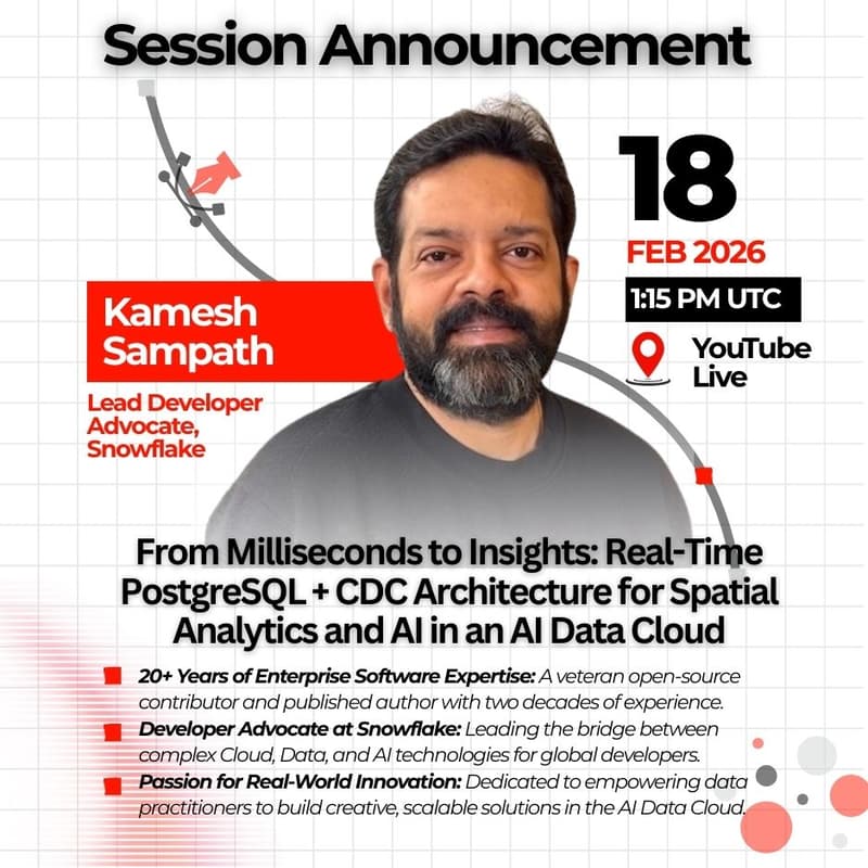 Cover Image for Real-Time PostgreSQL + CDC Architecture for Spatial Analytics and AI in an AI Data Cloud