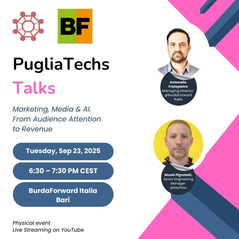 Cover Image for PugliaTechs talks - Sep 2025 - Marketing, Media & AI: From Audience Attention to Revenue