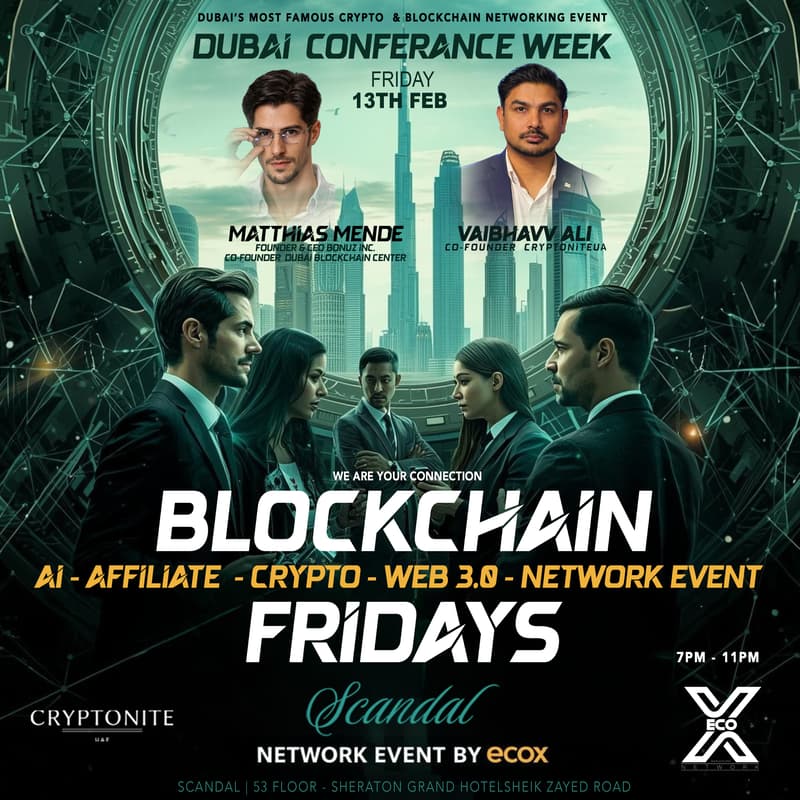 Cover Image for Dubai Conference Week! BLOCKCHAIN FRIDAYs Network Event !  -   Special Guest Matthias Mende & Vaibhavv Ali