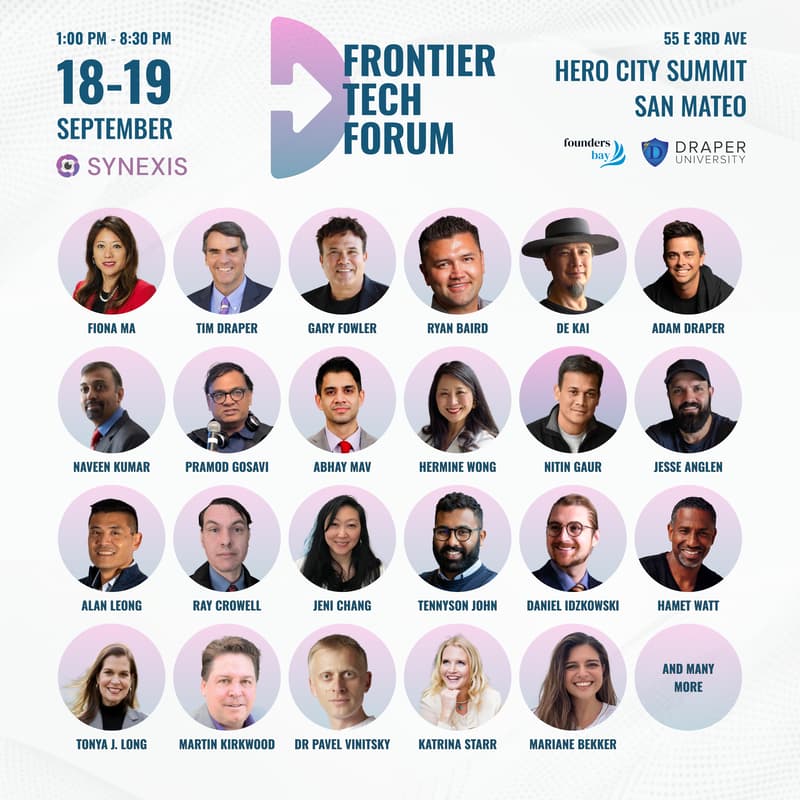 Cover Image for Frontier Tech Forum [18-19 Sept], feat. Tim Draper, Fiona Ma & 30+ top VCs, FOs and CVCs.