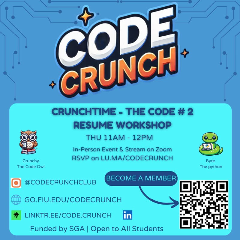 Cover Image for CRUNCHTIME - The Code #2 EDITION: Resume Workshop | GC 305