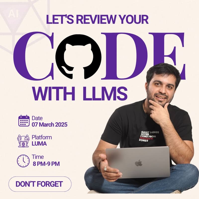 Cover Image for Review Your GitHub Code with LLMs – Live Webinar
