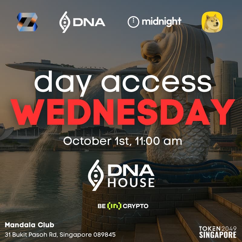 Cover Image for DAY ACCESS 1, DNA House at TOKEN2049 with Zeebu, Midnight, DogeOS & DNA | Wednesday, Oct 1st, 2025.