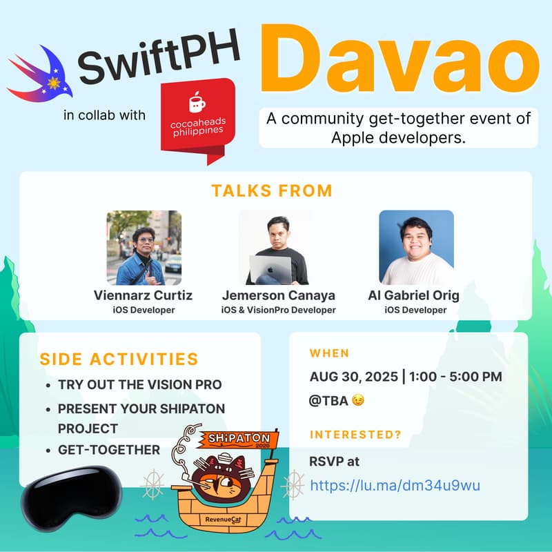 Cover Image for SwiftPH + Cocoaheads 🇵🇭 August Meetup - Davao City
