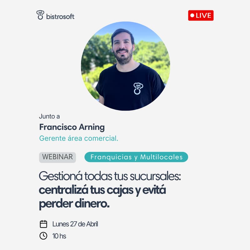 Cover Image for BistroWebinar |Gestioná todas tus sucursales: centralizá tus cajas y evitá perder dinero.