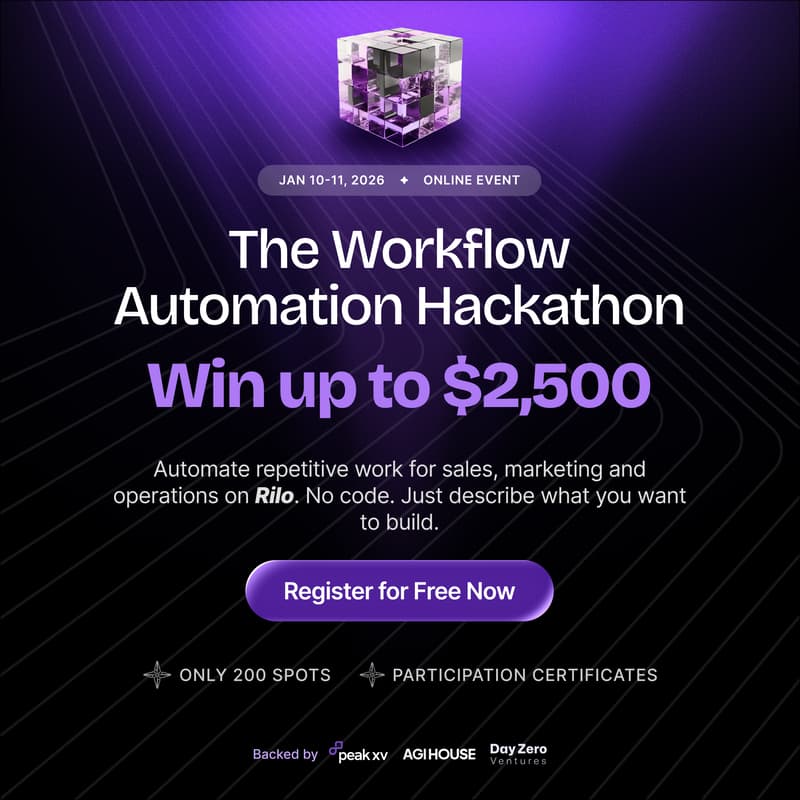 Cover Image for Workflow Automation Hackathon by Rilo | $2500 in prizes!