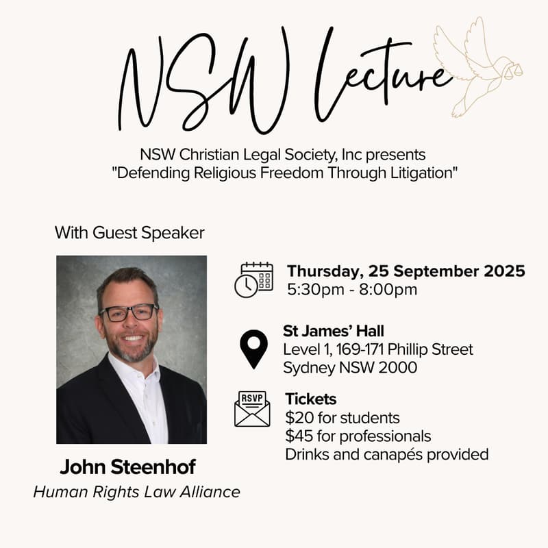 Cover Image for NSW Christian Legal Society, Inc presents "Defending Religious Freedom Through Litigation" by John Steenhof