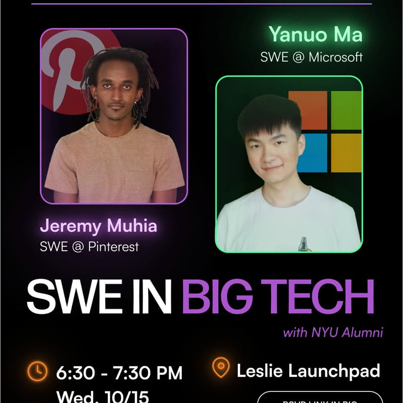 Cover Image for Tech@NYU Speaker Series: SWE in Big Tech