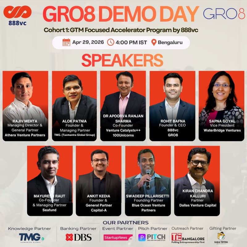 Cover Image for GRO8 Accelerator |Demo Day by 888vc | 29th April,2026| Bengaluru