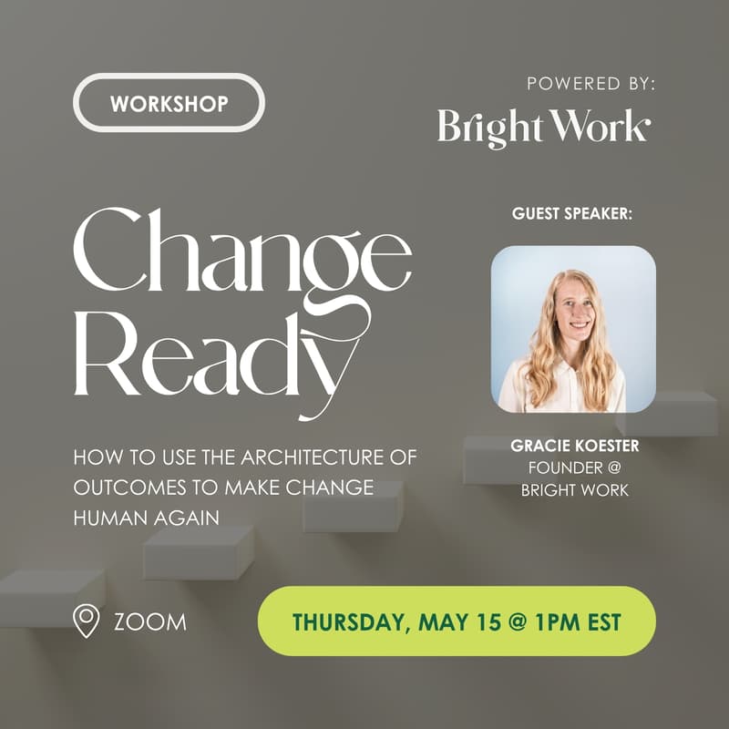 Cover Image for [Workshop] Change Ready: How to Use the Architecture of Outcomes to Make Change Human Again (Presented by Bright Work)