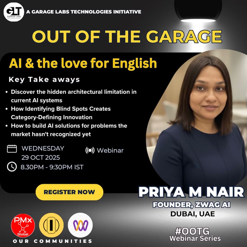 Cover Image for Out Of the Garage with Priya M. Nair - AI and the love for ENGLISH
