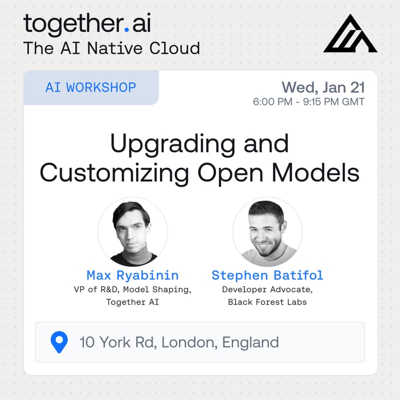 Cover Image for Upgrading and Customising Open Models: A workshop with Together AI x Black Forest Labs