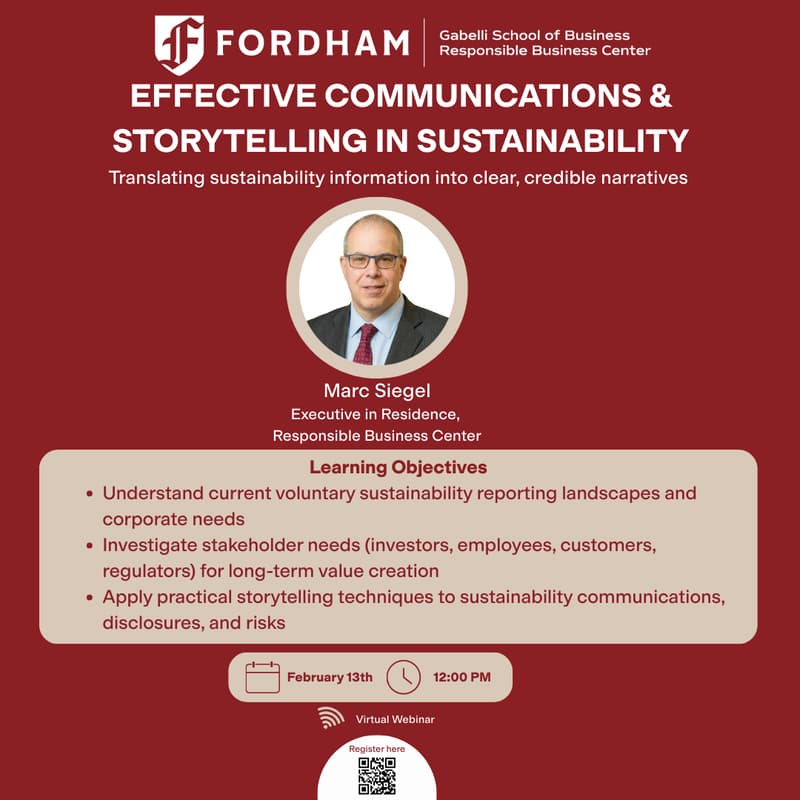 Cover Image for Effective Communications & Storytelling in Sustainability Webinar, facilitated by Marc Siegel