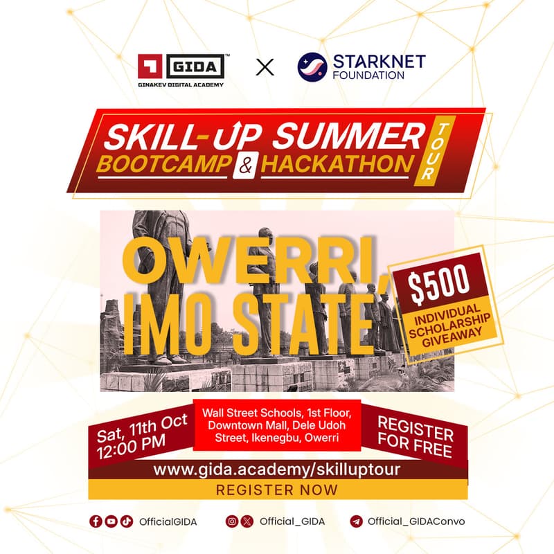 Cover Image for GIDA Skillup Summer & Hackathon Tour; Owerri Edition