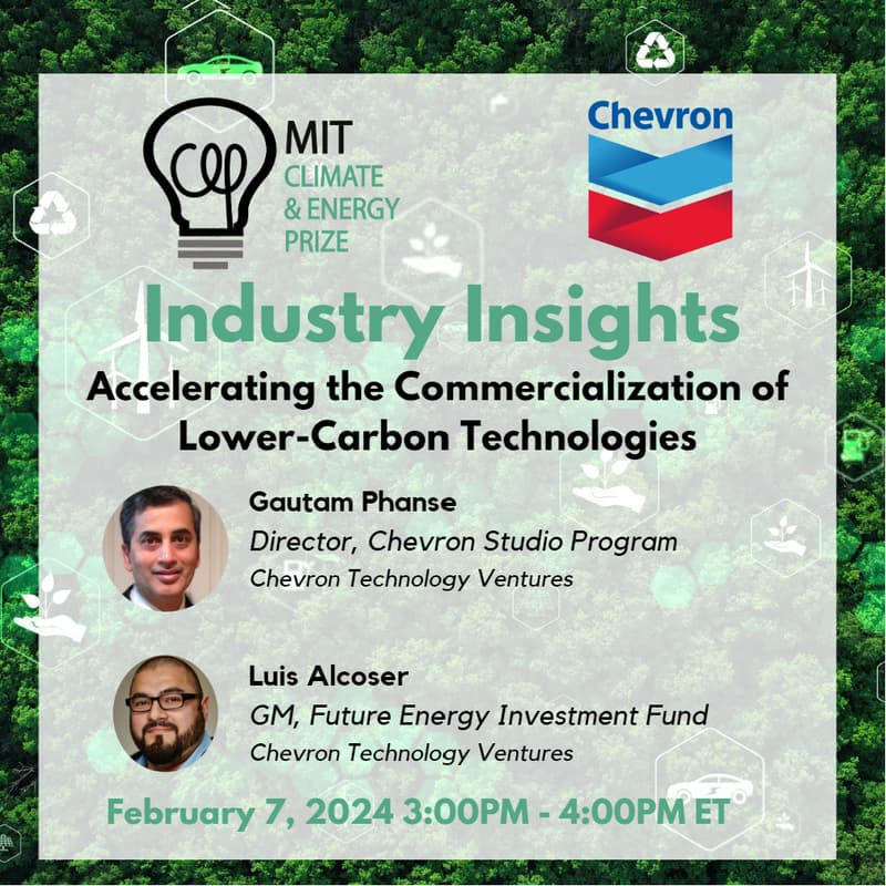 Cover Image for MIT CEP Industry Insights with Chevron - "Accelerating the Commercialization of Lower-Carbon Technologies"