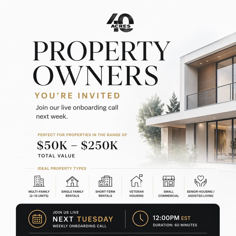 Cover Image for 40 Acres Inc, Property Onboarding Event