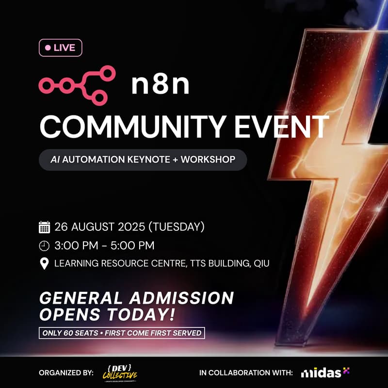 Cover Image for DevCollective Ipoh & MidasX Digital: (n8n) AI Automation Community Event