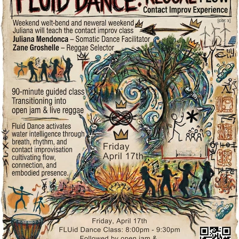 Cover Image for Fluid Dance: Reggae Contact Improv Juliana Mendonca & Zane Groshelle (Dance Facilitator / Reggae Collaboration)