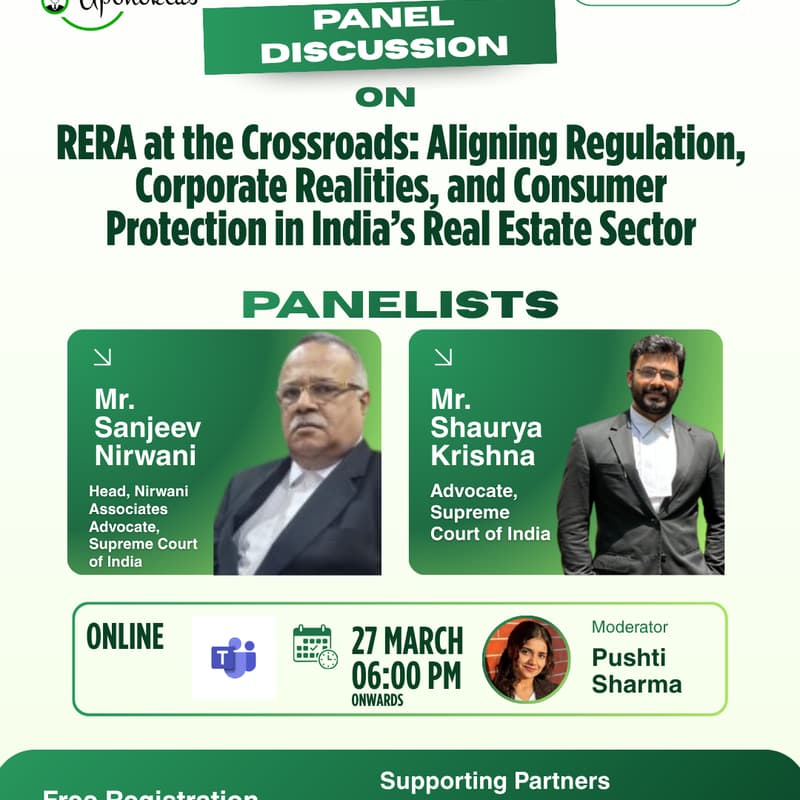 Cover Image for RERA at the Crossroads: Aligning Regulation, Corporate Realities, and Consumer Protection in India’s Real Estate Sector(Panel Discussion)