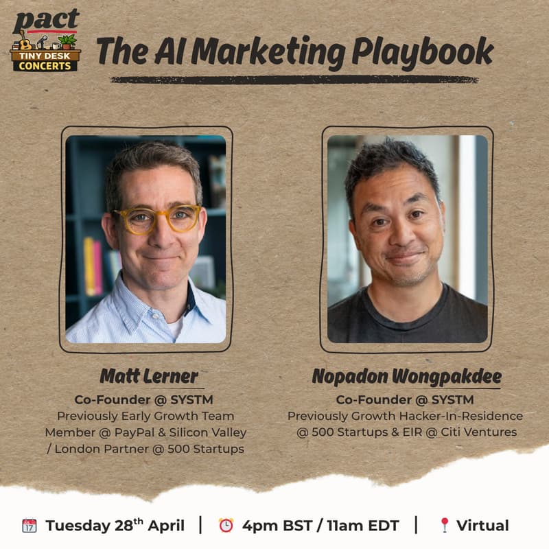 Cover Image for The AI Marketing Playbook / Pact VC Tiny Desks 🚀🎸
