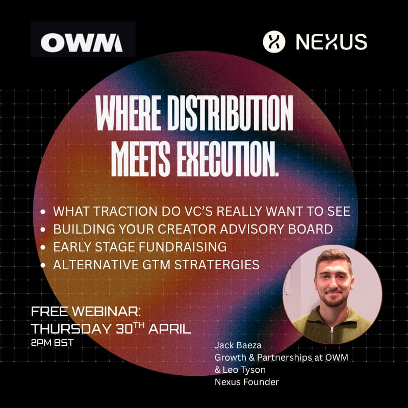 Cover Image for Where Distribution Meets Execution. Free Webinar Early Stage Founders.