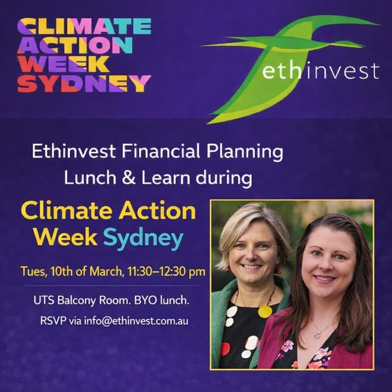 Cover Image for Ethinvest Financial Planning Lunch & Learn (byo lunch!) - Tues, 10 March, 11:30 am