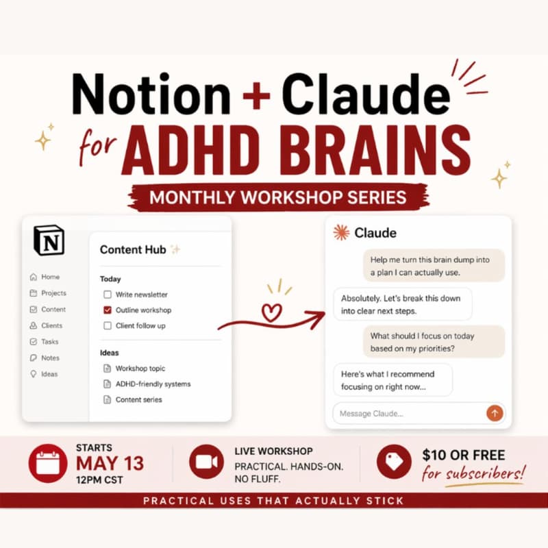 Cover Image for 🧠 Notion + Claude for ADHD Brains: Practical Uses That Actually Stick