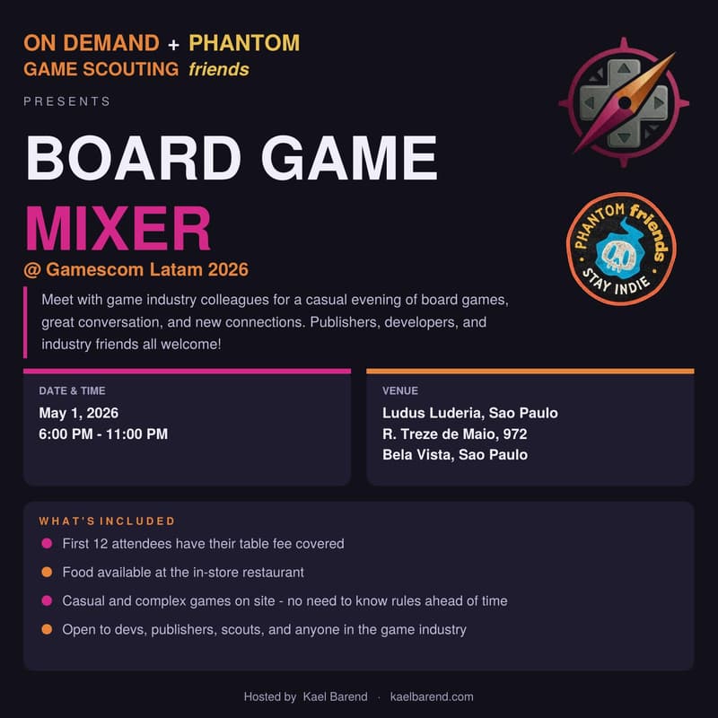 Cover Image for On Demand Game Scouting + Phantom Friends, Board Game Mixer at Gamescom LATAM