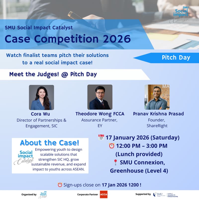 Cover Image for SMU Social Impact Catalyst Case Competition 2026 Pitch Day