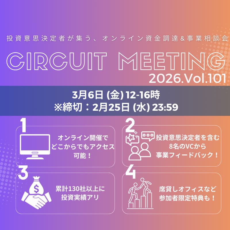 Cover Image for 2/25締切_Circuit Meeting Vol.101【オンライン資金調達&事業相談会】