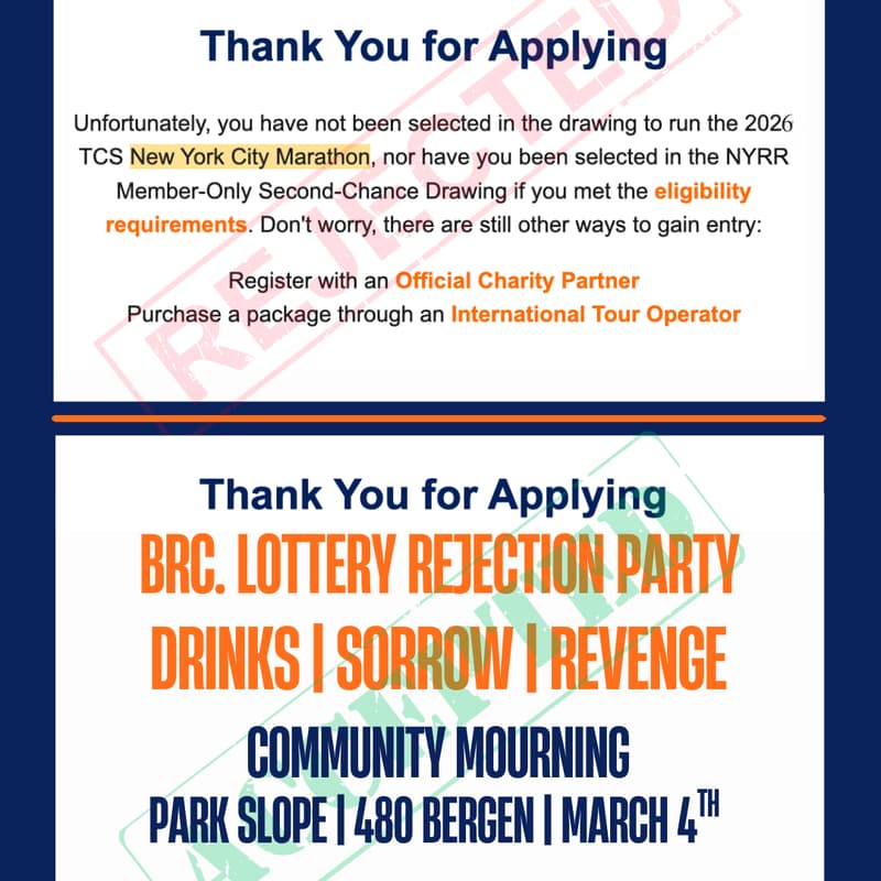 Cover Image for BRC PRESENTS:  NYC MARATHON REJECTION PARTY!