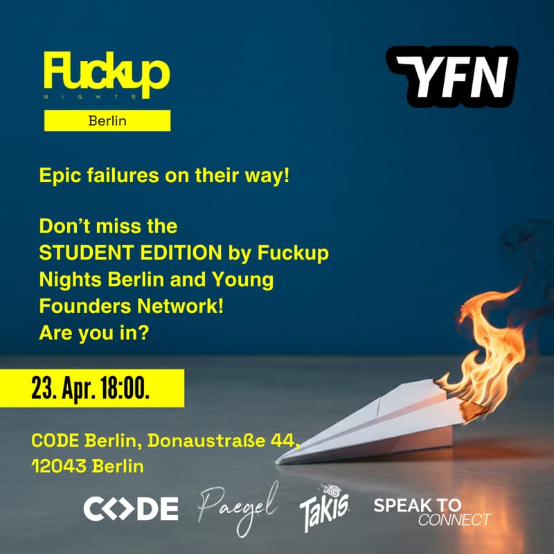 Cover Image for POSTPONED To April: Fuckup Nights Berlin – STUDENT EDITION