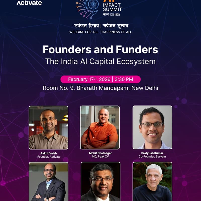 Cover Image for Founders & Funders: The India AI Capital Ecosystem, hosted by Peak XV and Activate