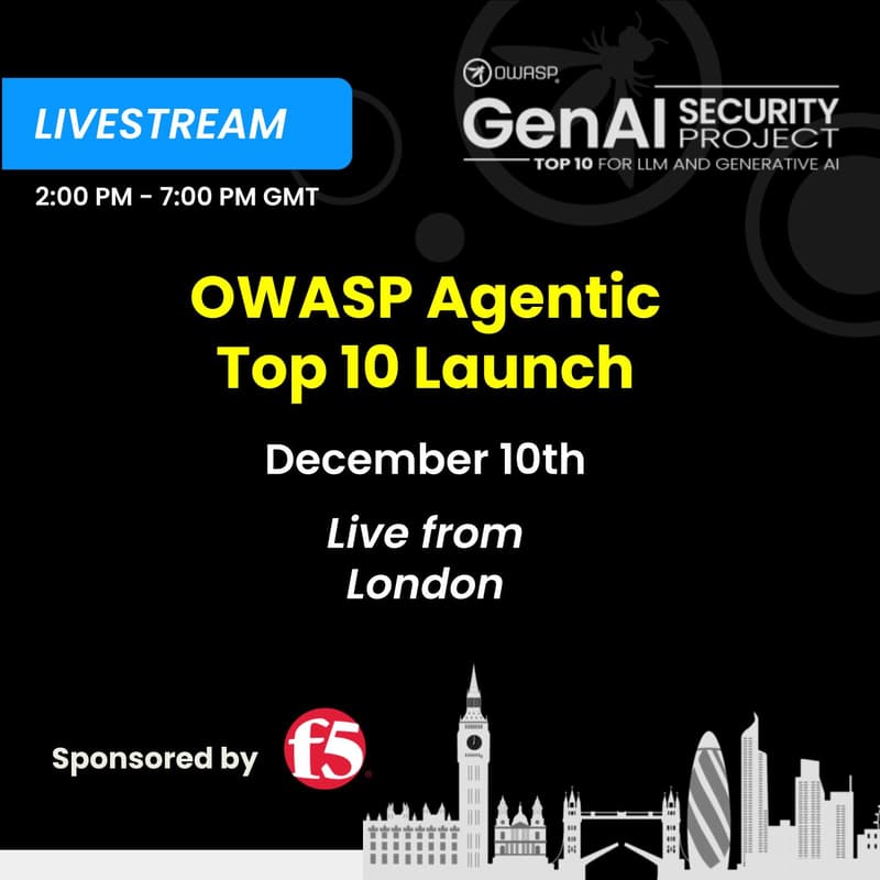 Cover Image for OWASP Top 10 for Agentic Apps Launch Livestream